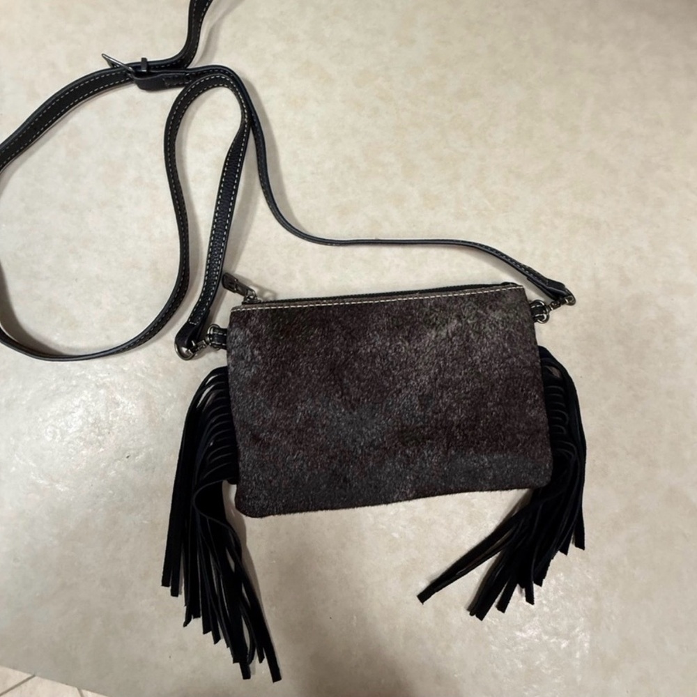 Hair on Cow -Hide Black Leather Clutch/Crossbody purse